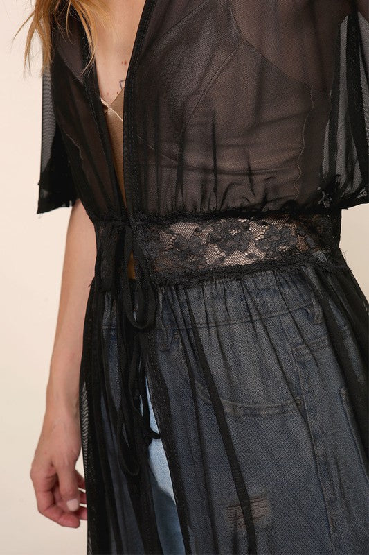 Boho festival mesh maxi kimono