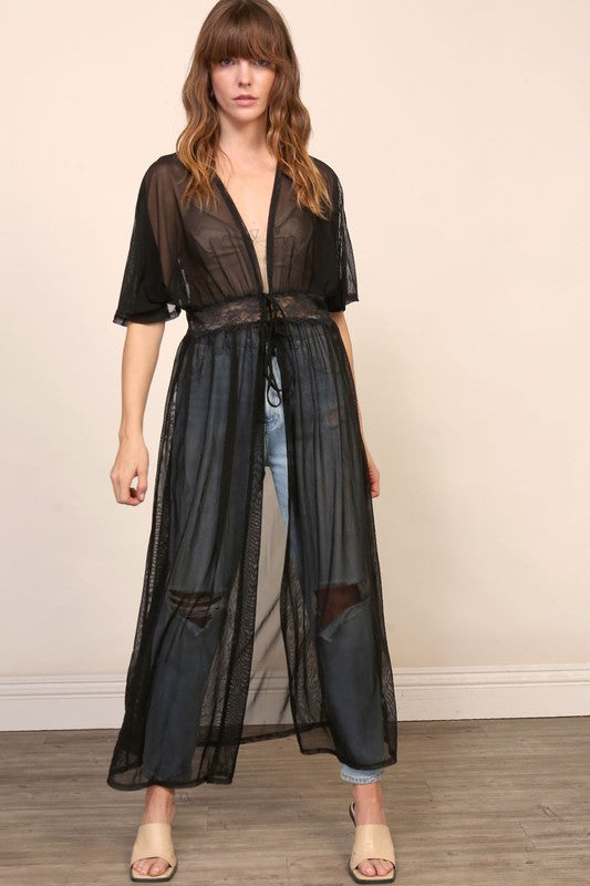 Boho festival mesh maxi kimono