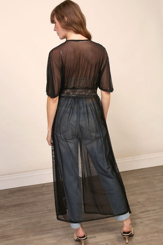 Boho festival mesh maxi kimono
