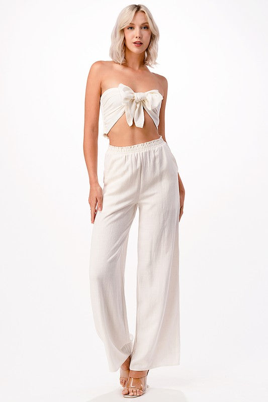 TIE TUBE BANDEAU WITH PALAZZO PANT TWO PIECE SET