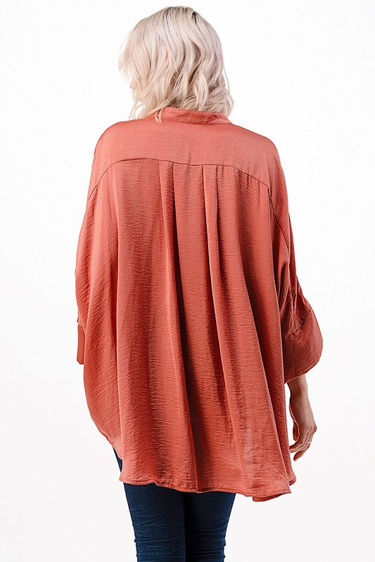 SOLID WOVEN SATIN OVERSIZED BOXY TUNIC TOP