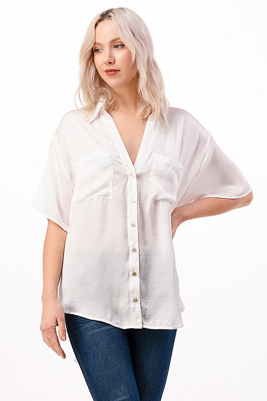 SOLID WOVEN SATIN BOXY TUNIC TOP