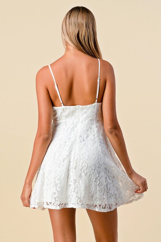 SOLID V NECK SLEEVLESS LACE DRESS