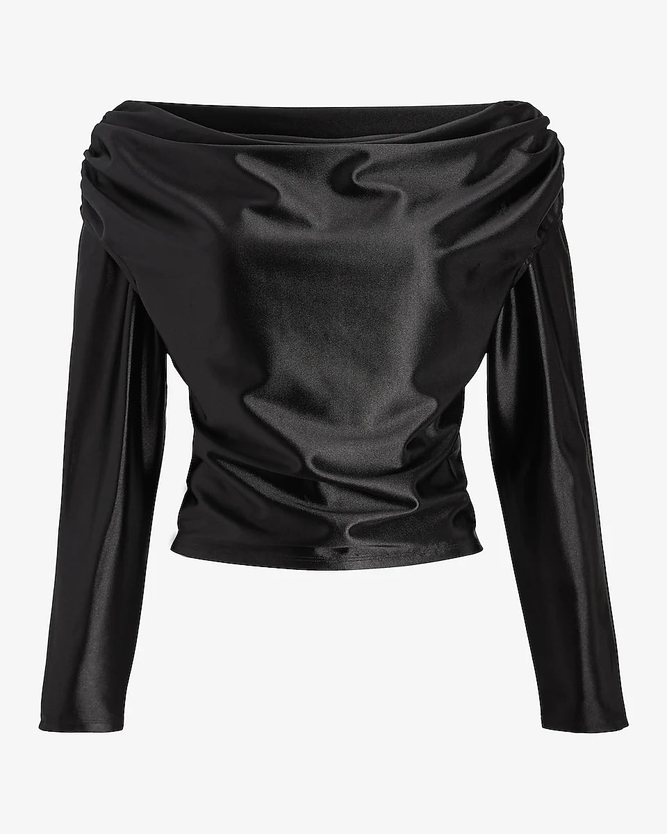 Satin Draped Shoulder Top