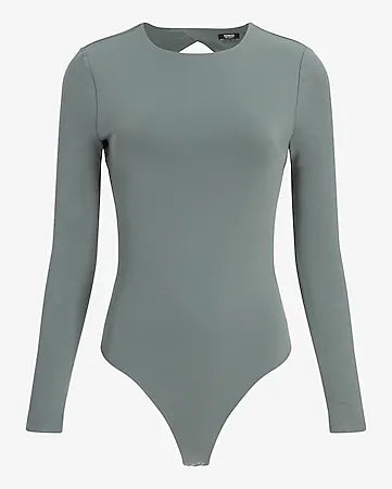 Body Contour Long Sleeve Back Cutout Thong Bodysuit