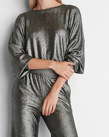 Metallic Foil Dolman Sleeve Sweatshirt