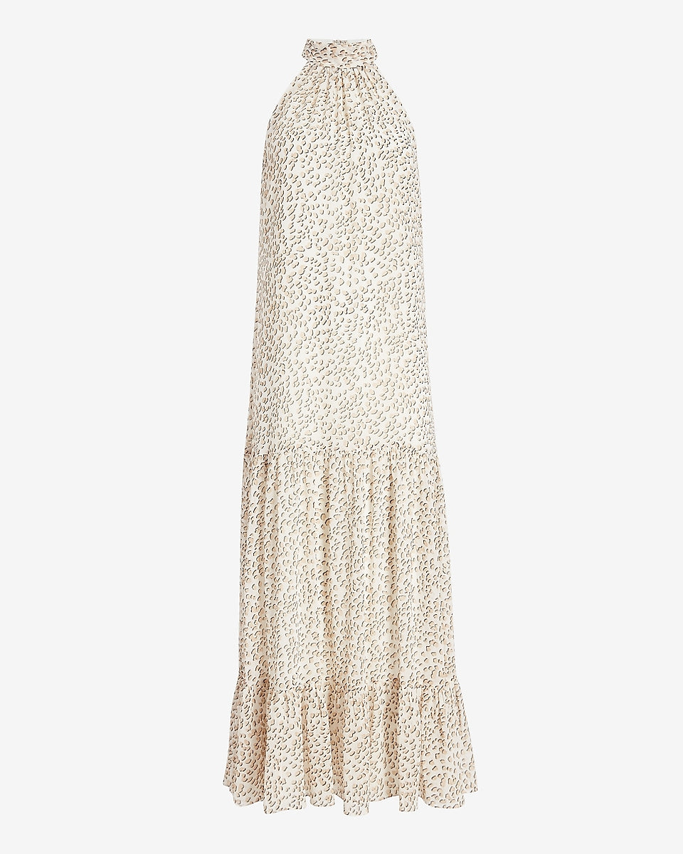 Leopard Tiered High Neck Maxi Dress