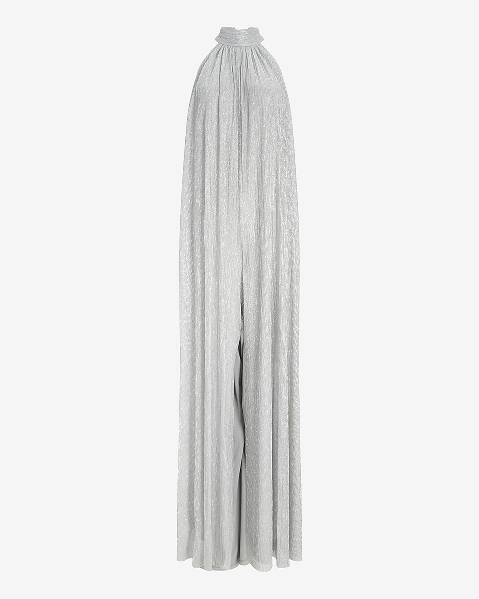 Metallic Mock Neck Shapeless Jumpsuit