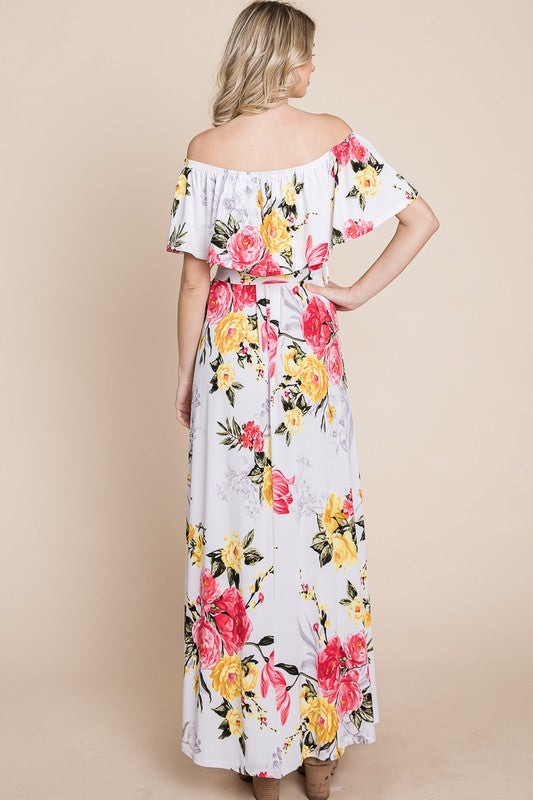 Floral off Shoulder Ruffle Hem Maxi Dress