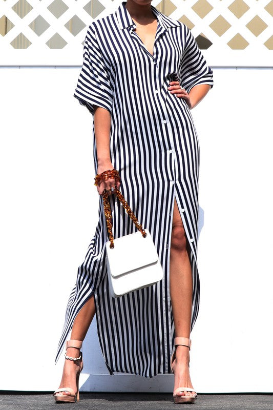 Button Down Woven Shirt Dress With Pocket