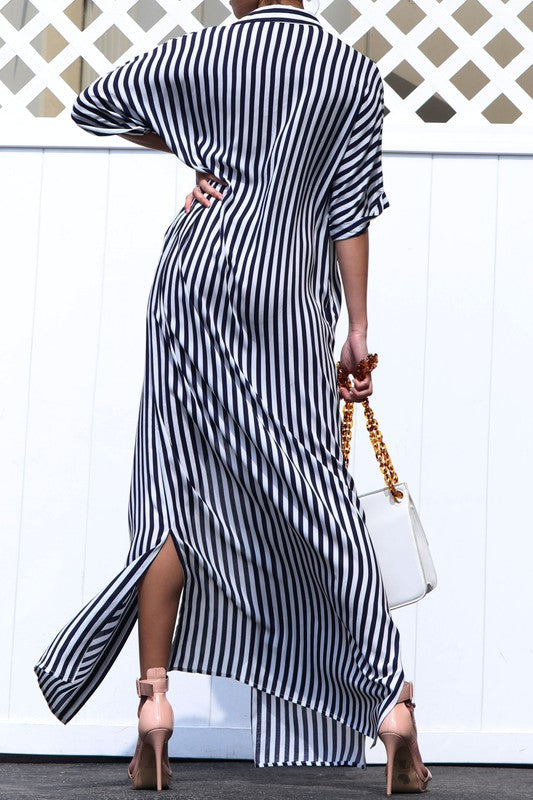 Button Down Woven Shirt Dress With Pocket