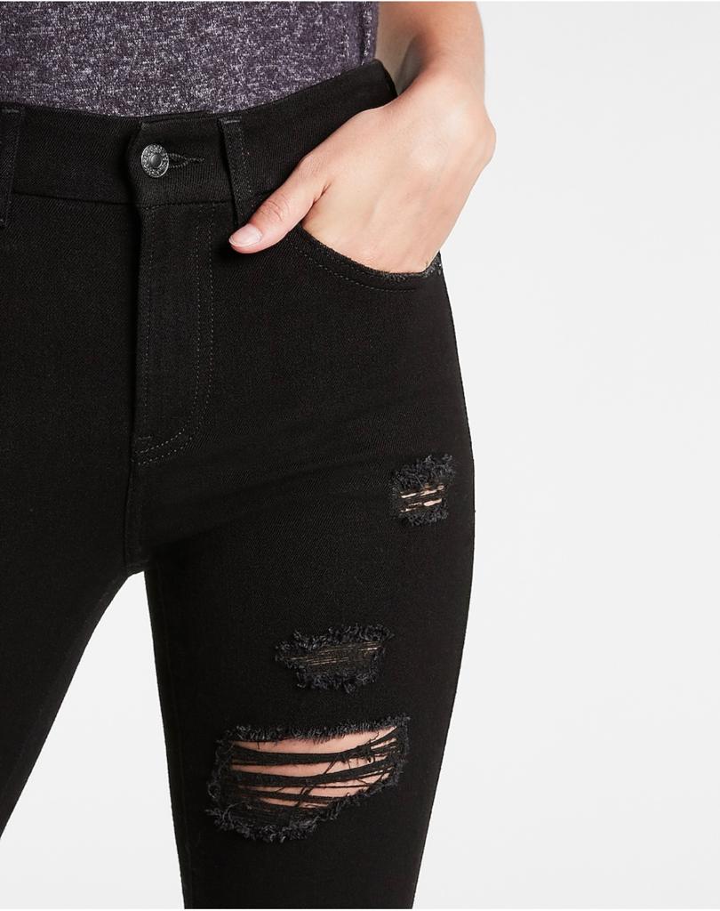 Mid Rise FlexX Black Ripped Skinny Jeans