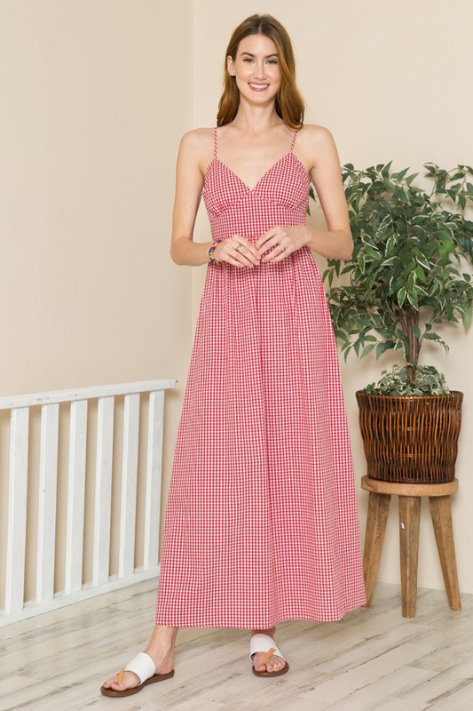 GINGHAM PRINT MAXI DRESS