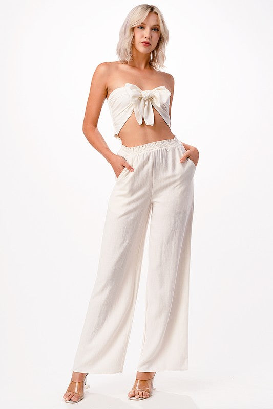 TIE TUBE BANDEAU WITH PALAZZO PANT TWO PIECE SET