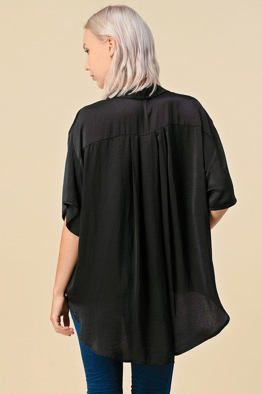 SOLID WOVEN SATIN BOXY TUNIC TOP