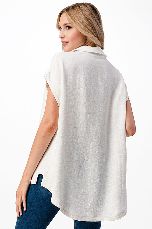 COTTON LINEN BUTTON DOWN BOXY TOP