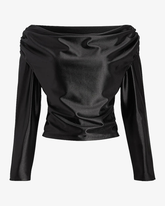Satin Draped  Shoulder Top