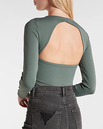 Body Contour Long Sleeve Back Cutout Thong Bodysuit