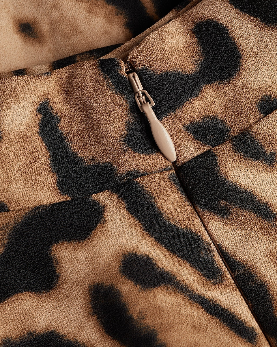 Leopardo Print Draped Mock Neck Mini dress