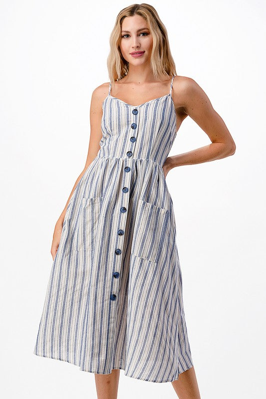 VERTICAL STRIPE PRINT MIDI DRESS