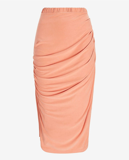Silky Sueded Jersey High Waisted Ruched Pencil Skirt