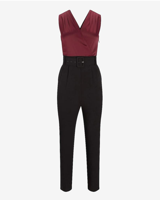 Color Black Belted Waist Jumpsuit